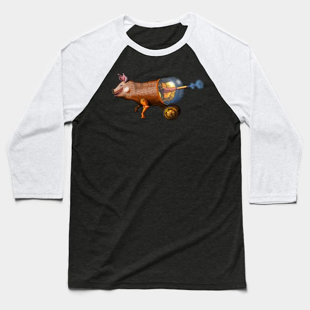 steampunk piggy Baseball T-Shirt by gruntpig